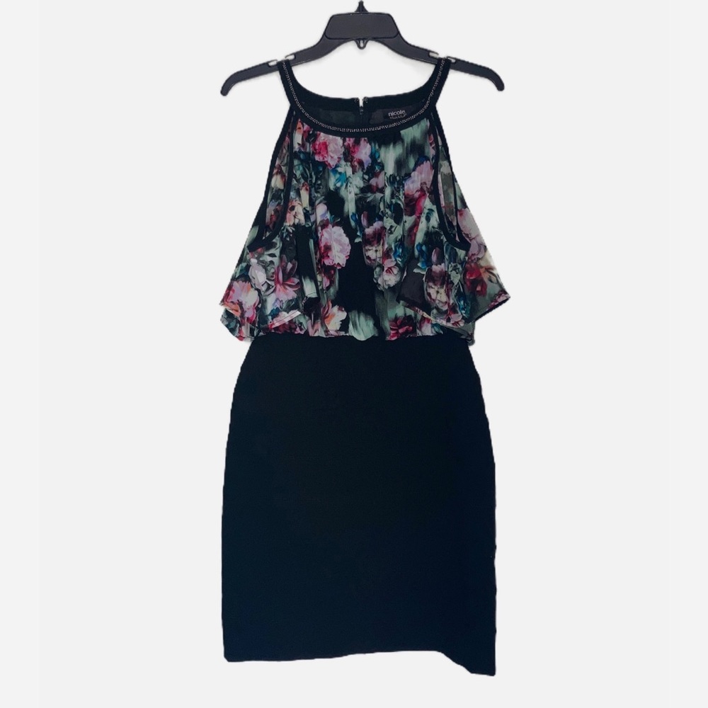Nicole by Nicole Miller Cold Shoulder Floral Black Dress 6 - Picture 5 of 8